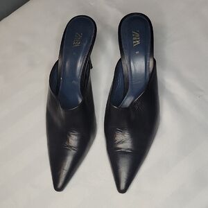 Zara Black Leather Mules Elegant Design